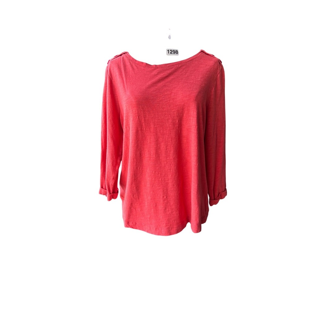 Chicos Ultimate Tee Women L Red Cotton Modal Boat Neck Top 3/4 Sleeve Soft Knit